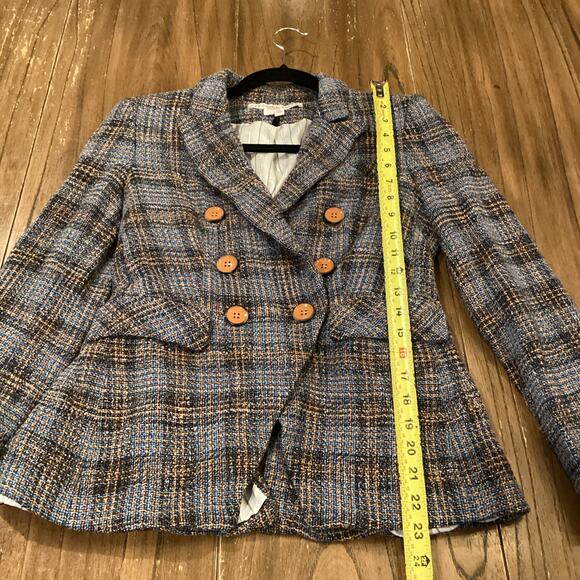 Veronica Beard Blue plaid tweed Miller Dickey Jacket double breasted cotton 4 - Picture 7 of 13